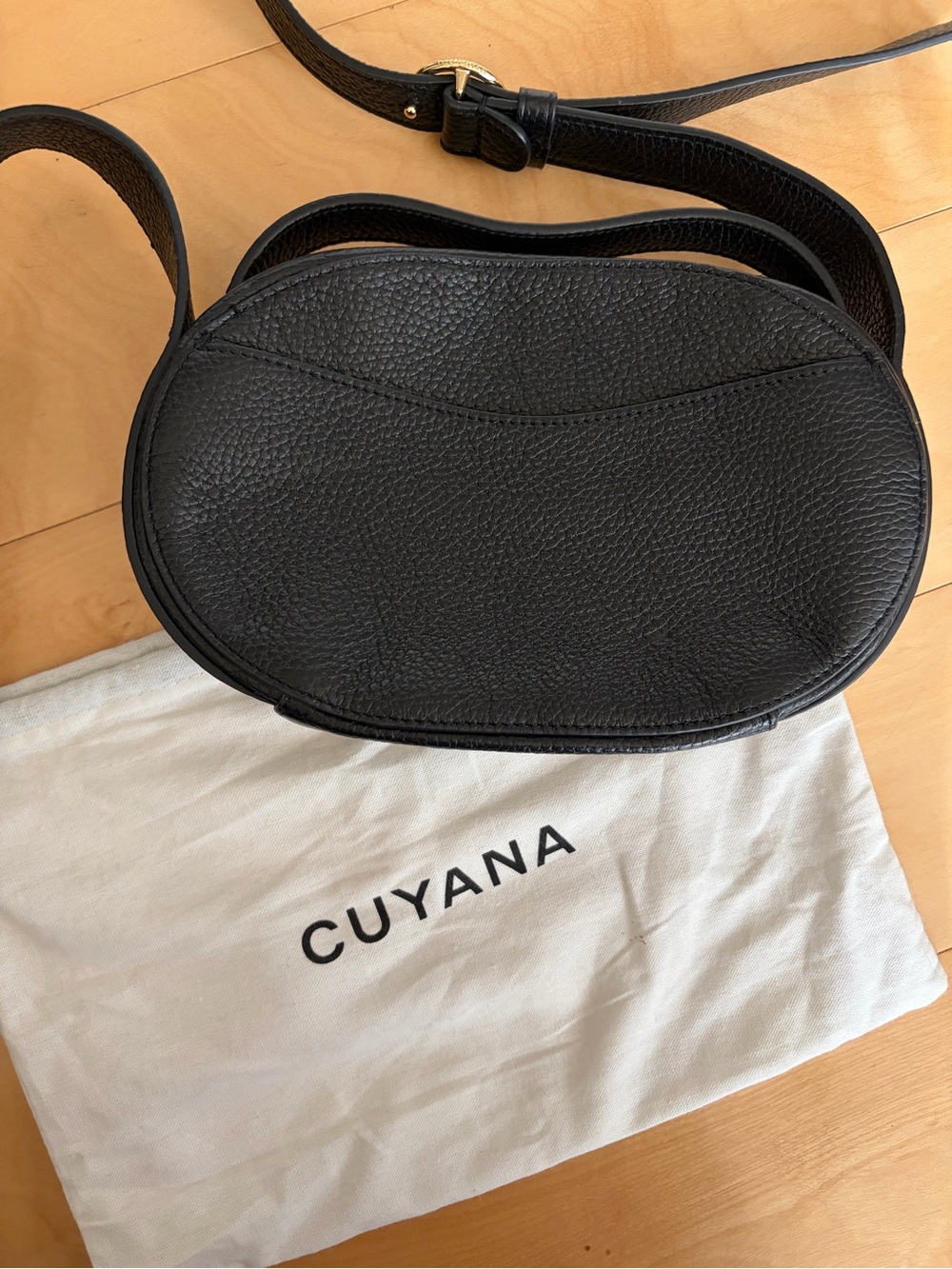 Cuyana Black Pebbled Leather Oval Crossbody Bag